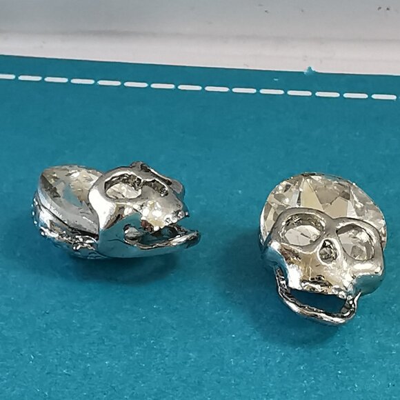 Silver Tone and Crystal 'Skull ' Earrings - Picture 6 of 9